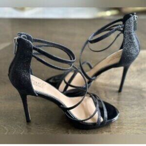 JEWEL BADGLEY MISCHKA BLK GLITTER HEELS WITH ZIP BACK SX 6 NEW WITHOUT BOX